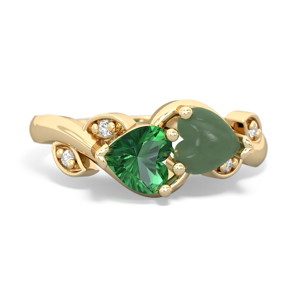 Lab Emerald Floral Elegance 14K Yellow Gold ring R5790