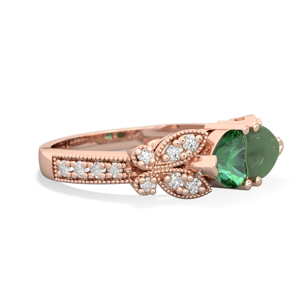 Lab Emerald Diamond Butterflies 14K Rose Gold ring R5601