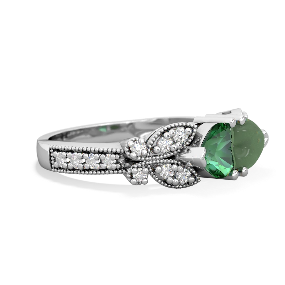 Lab Emerald Diamond Butterflies 14K White Gold ring R5601