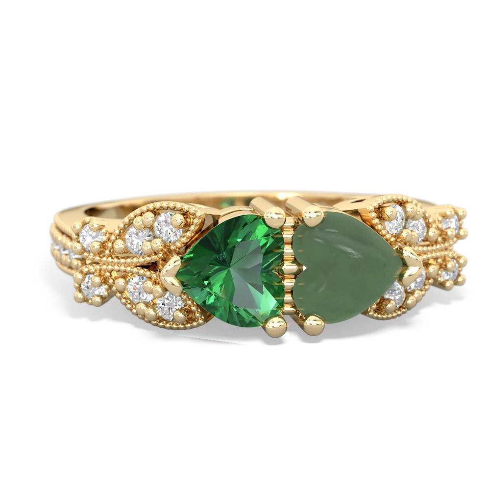 Lab Emerald Diamond Butterflies 14K Yellow Gold ring R5601
