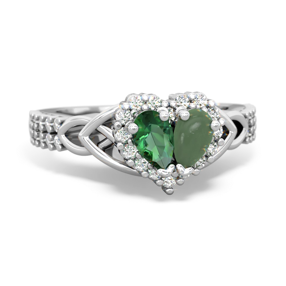 Lab Emerald Celtic Knot Two Hearts As One 14K White Gold ring R2644HRT