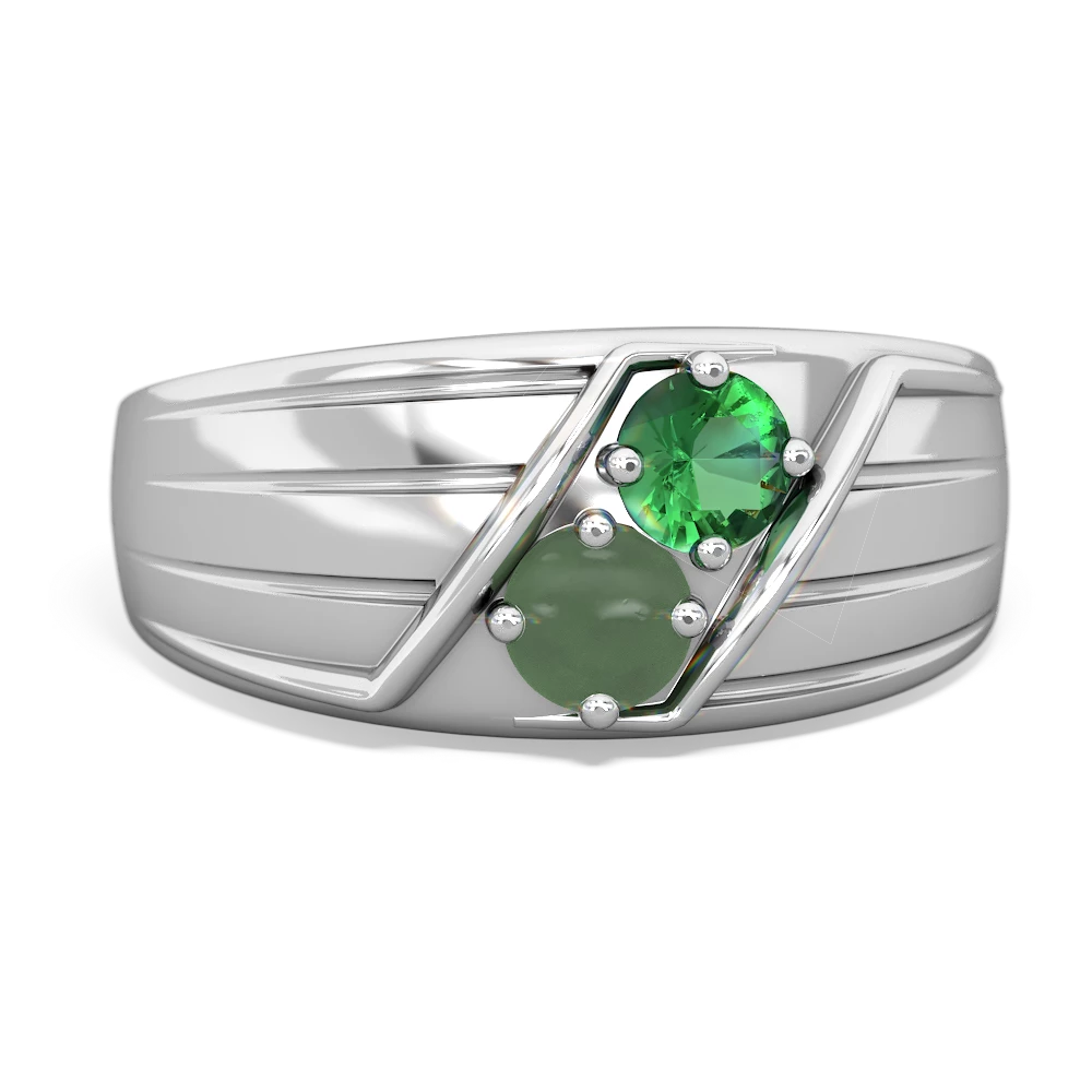 Lab Emerald Men's Streamline 14K White Gold ring R0460