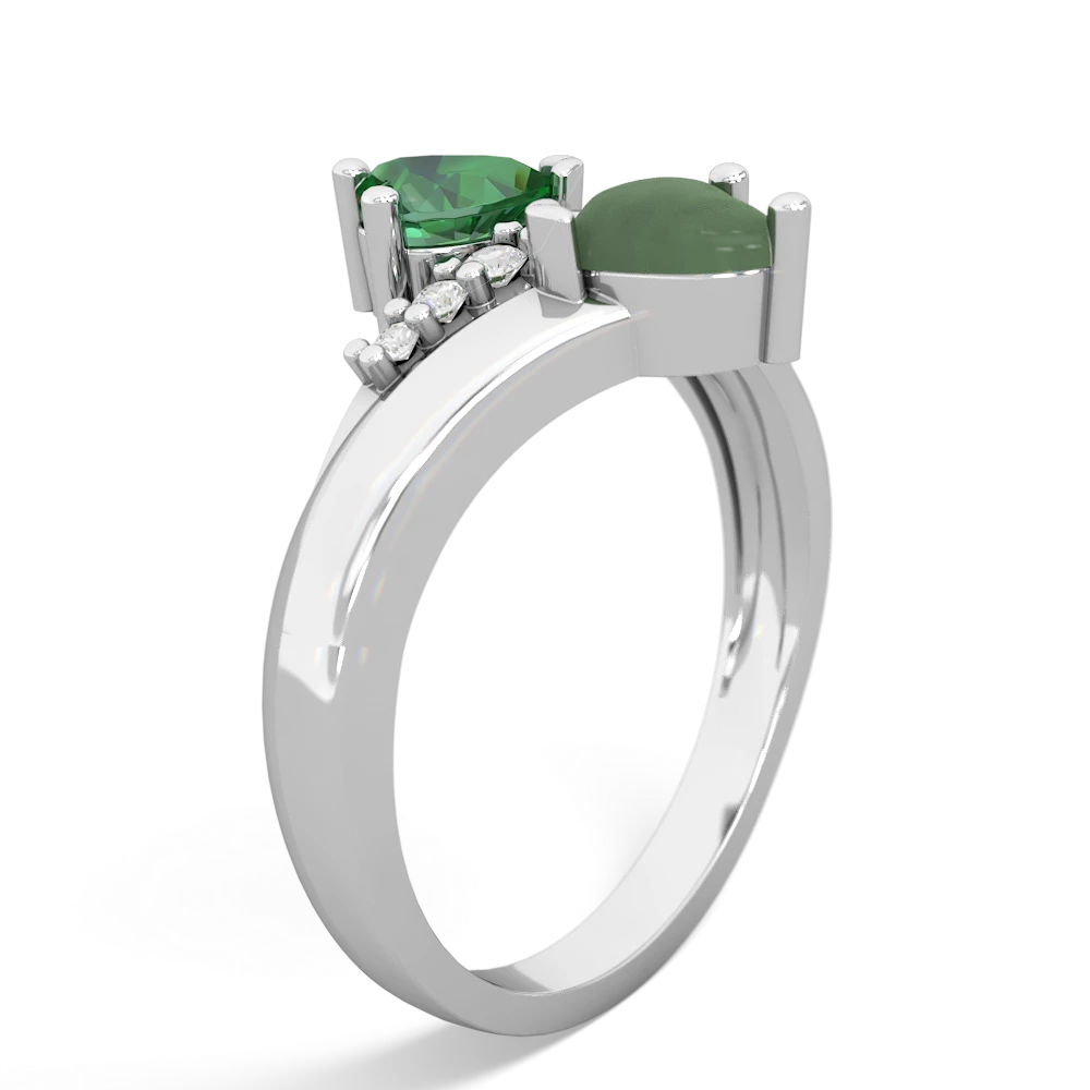 Lab Emerald Heart To Heart 14K White Gold ring R2064