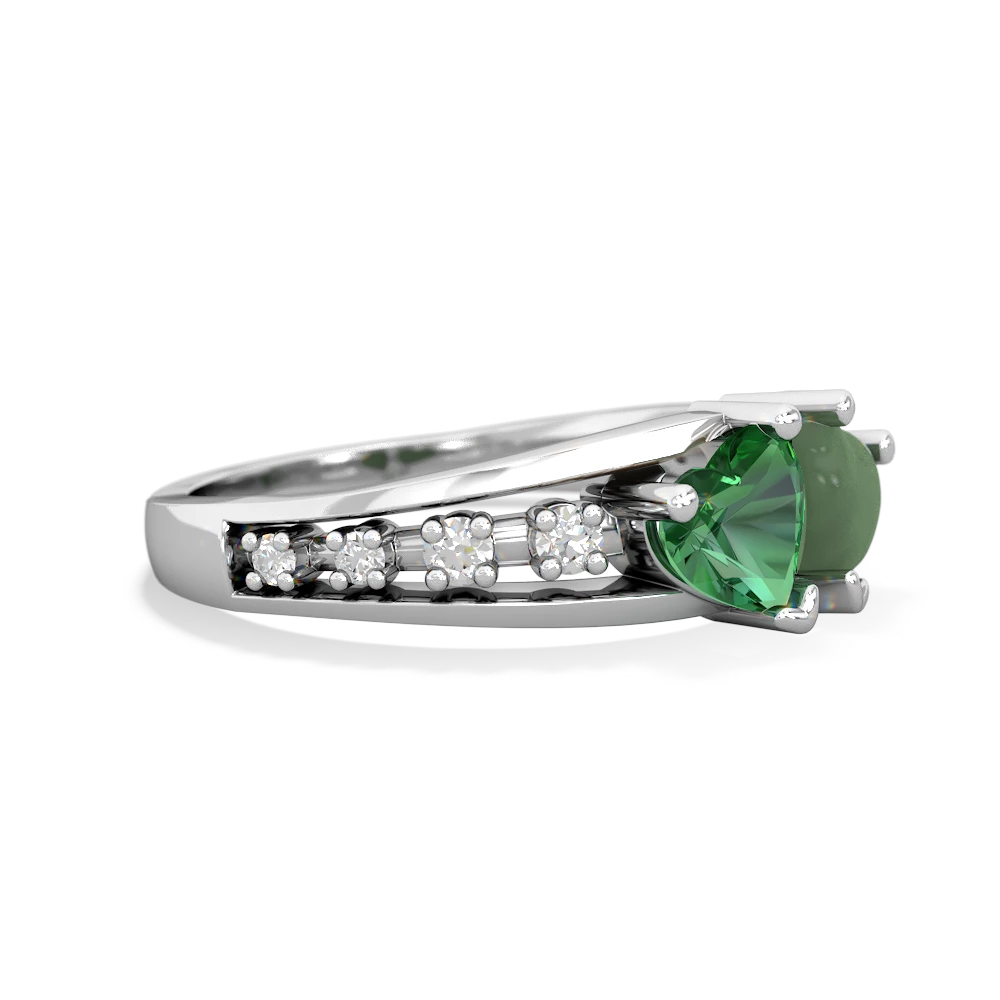 Lab Emerald Heart To Heart 14K White Gold ring R3342