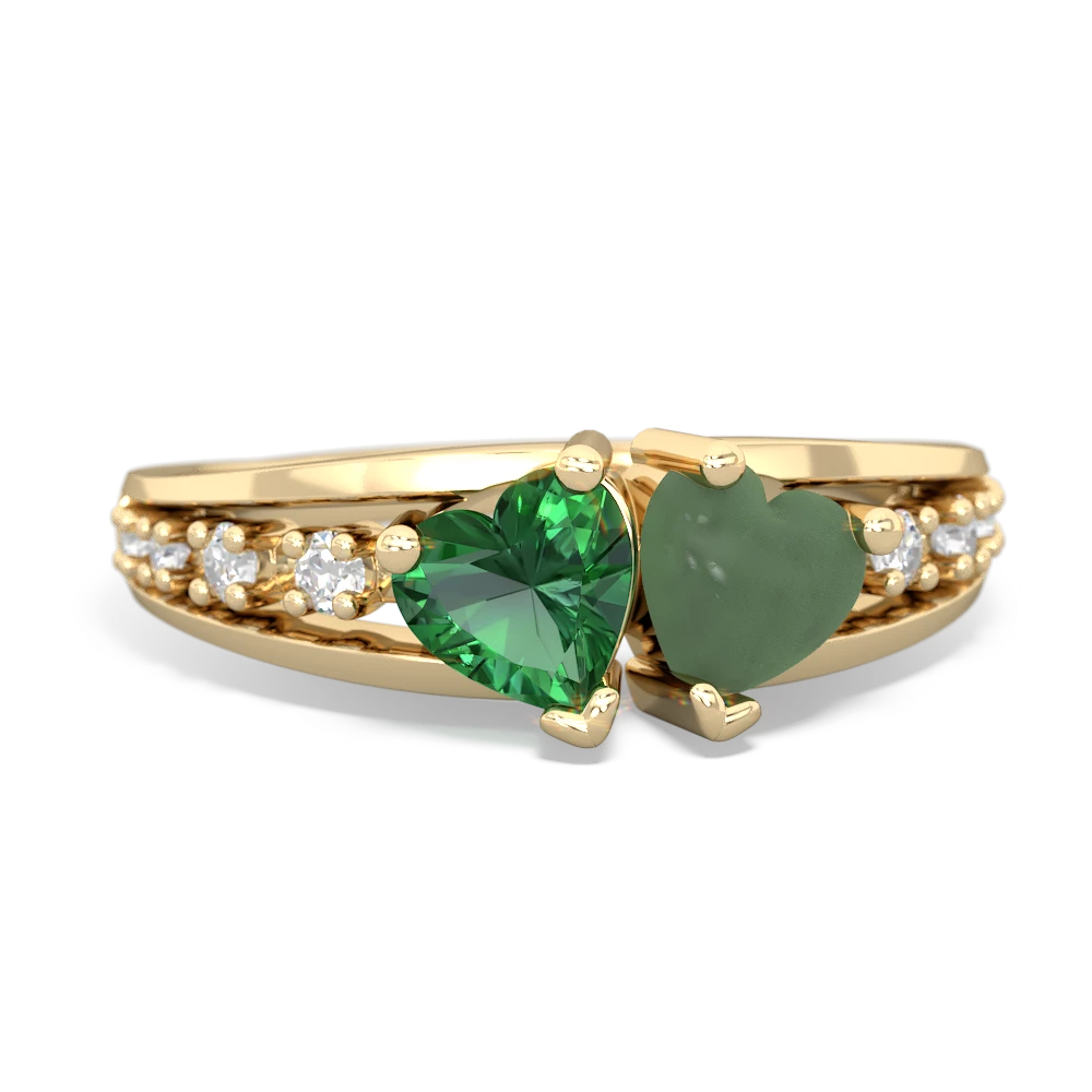 Lab Emerald Heart To Heart 14K Yellow Gold ring R3342