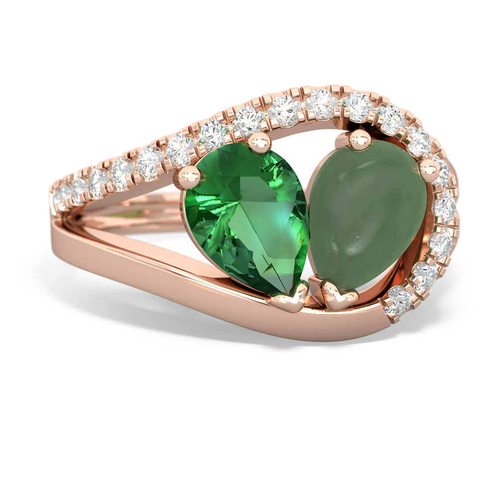 Lab Emerald Nestled Heart Keepsake 14K Rose Gold ring R5650