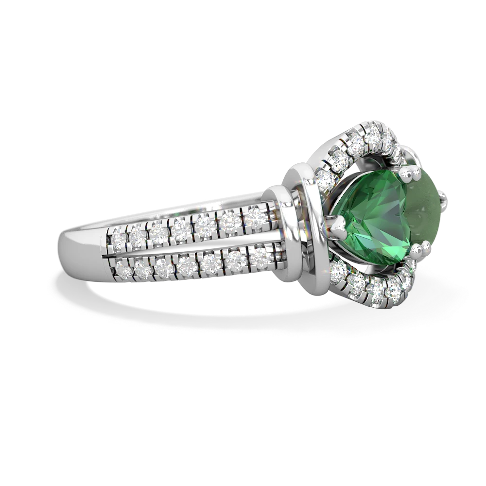 Lab Emerald Art-Deco Keepsake 14K White Gold ring R5630