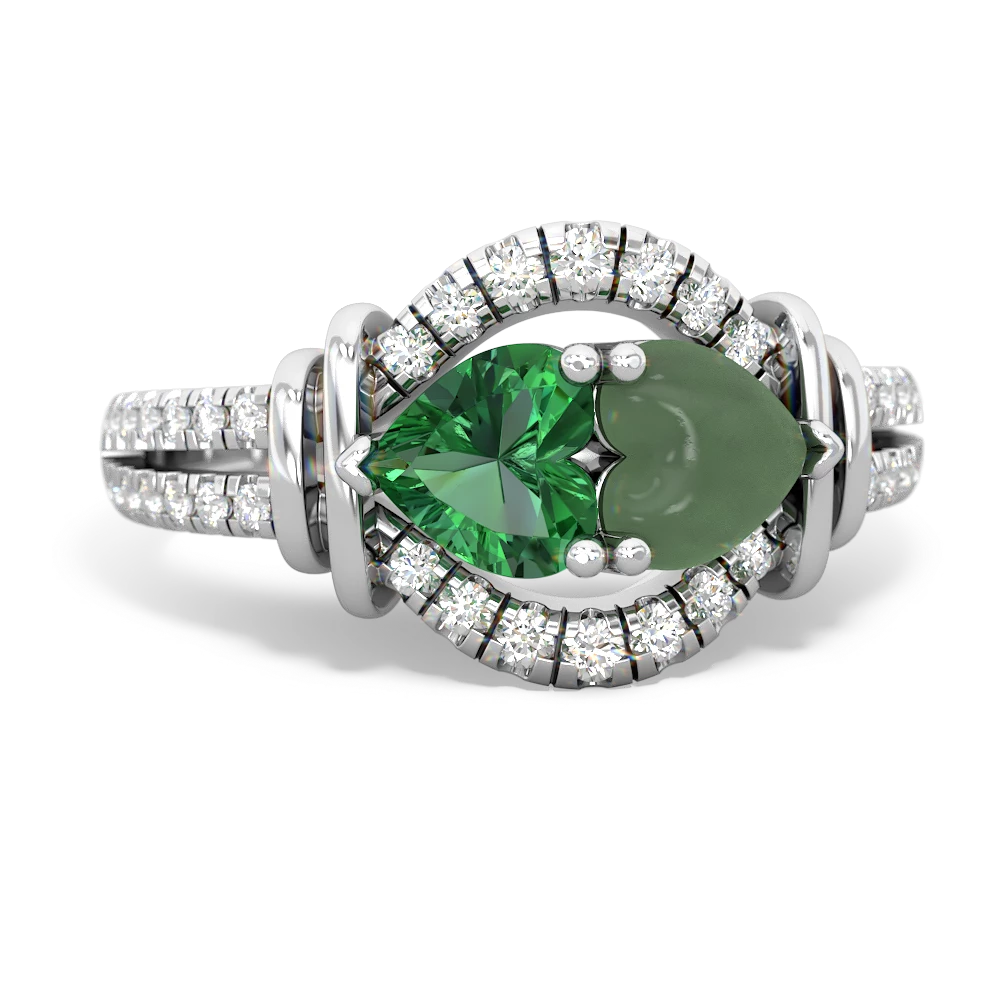 Lab Emerald Art-Deco Keepsake 14K White Gold ring R5630