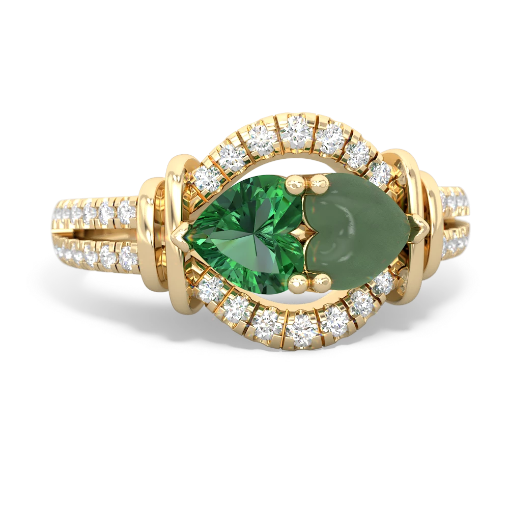 Lab Emerald Art-Deco Keepsake 14K Yellow Gold ring R5630