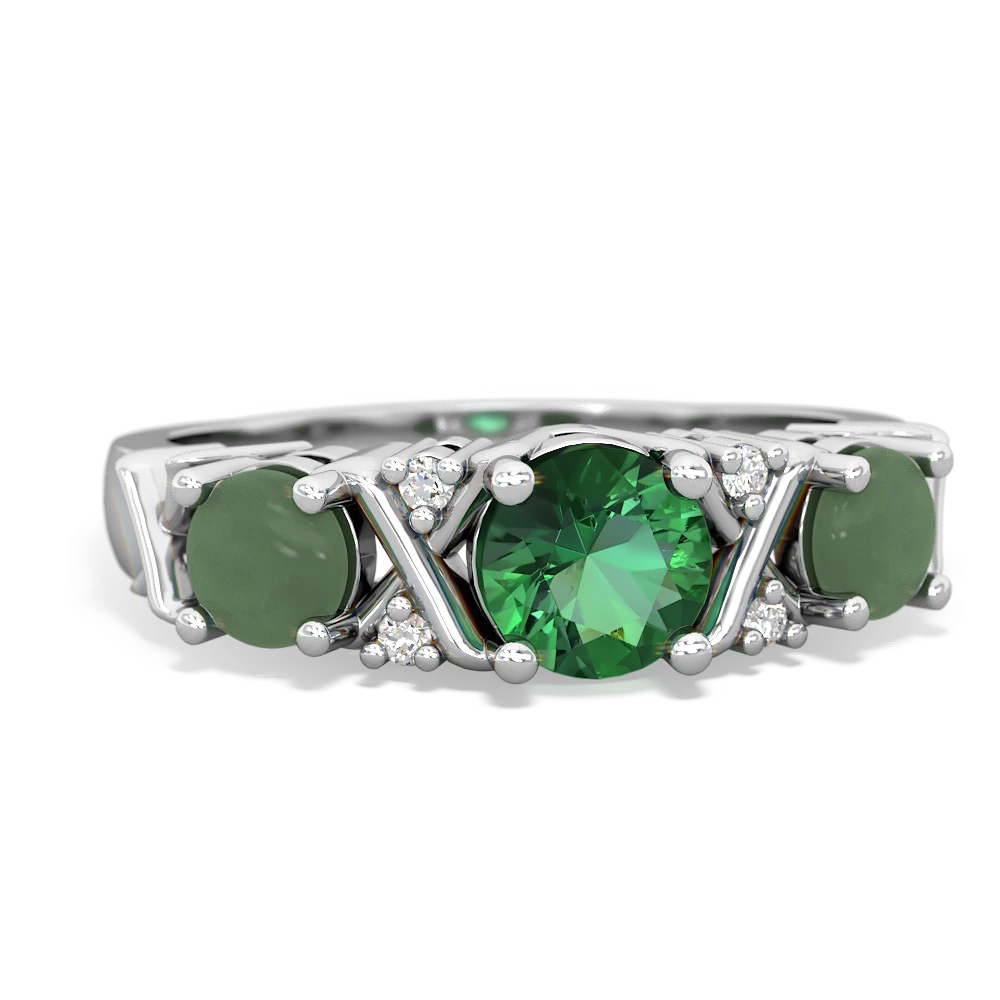 Lab Emerald Hugs And Kisses 14K White Gold ring R5016