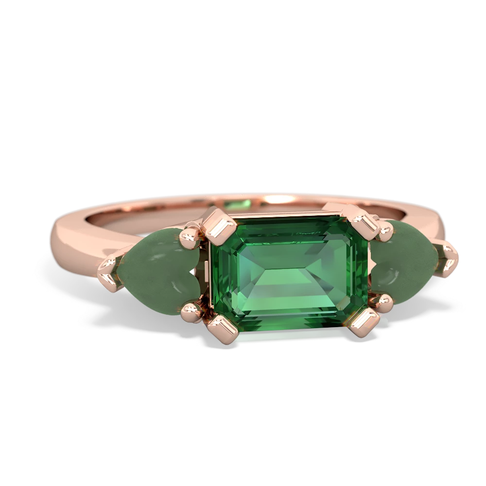 Lab Emerald Three Stone 14K Rose Gold ring R5235