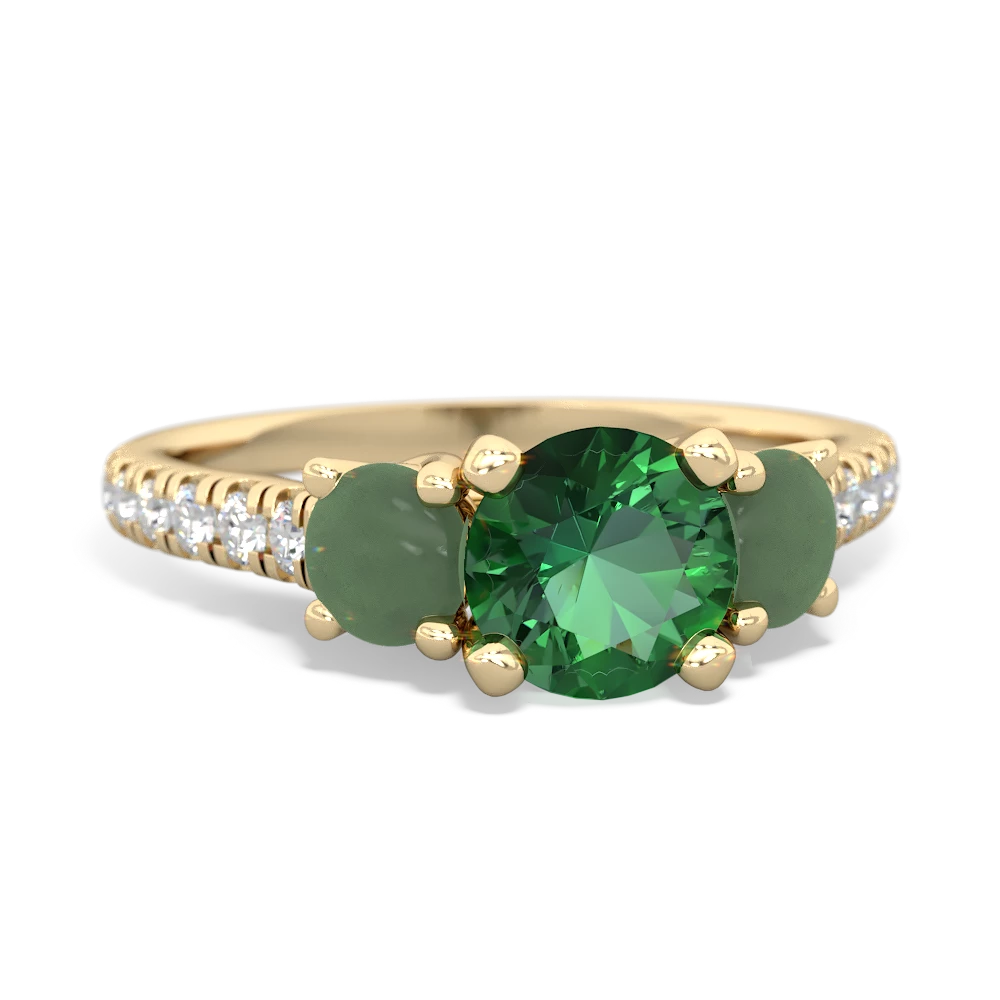 Lab Emerald Pave Trellis 14K Yellow Gold ring R5500