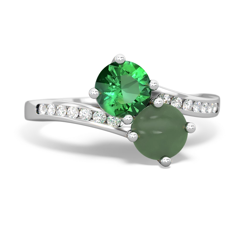 Lab Emerald Channel Set Two Stone 14K White Gold ring R5303