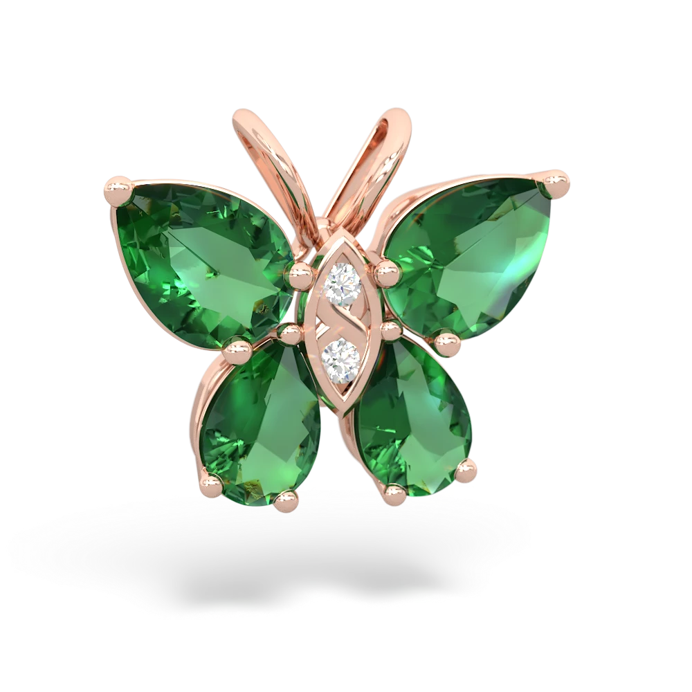 Lab Emerald Butterfly 14K Rose Gold pendant P2215