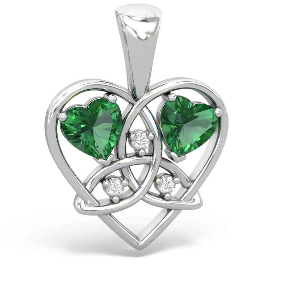 Lab Emerald Celtic Trinity Heart 14K White Gold pendant P5331