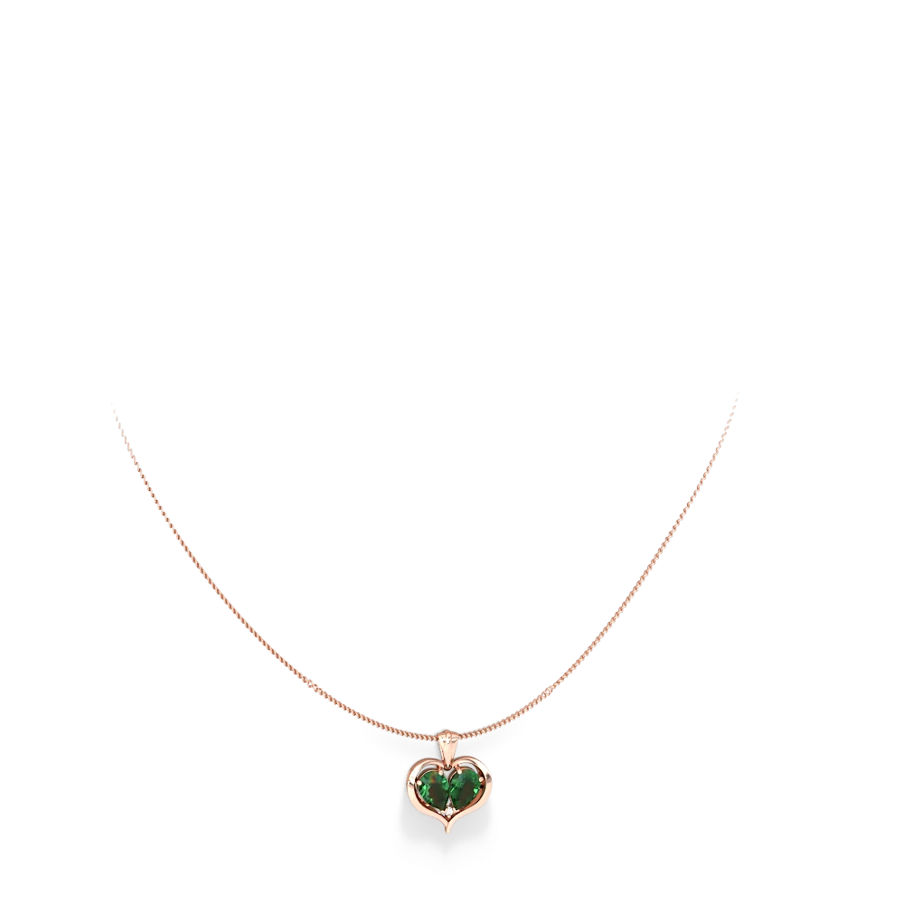 Lab Emerald Two Become One 14K Rose Gold pendant P5330