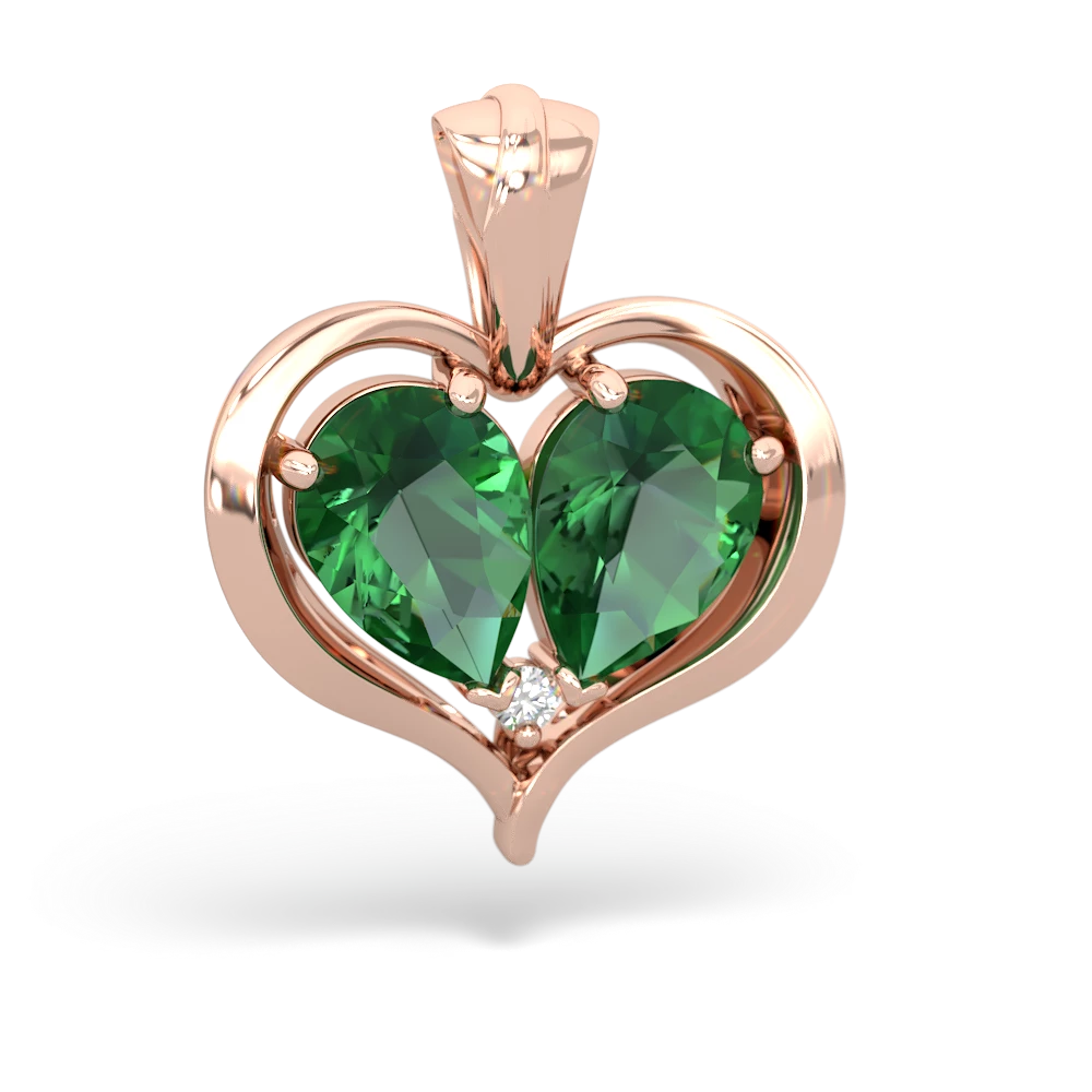 Lab Emerald Two Become One 14K Rose Gold pendant P5330