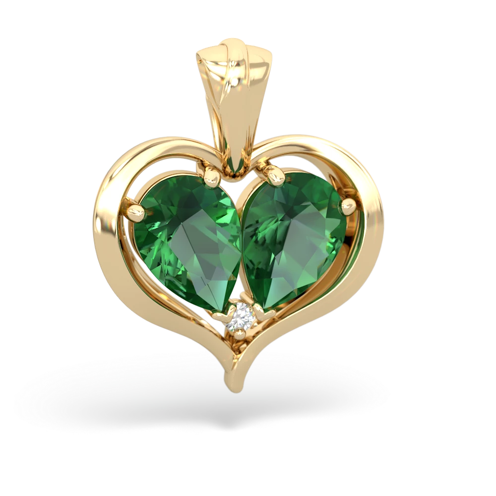 Lab Emerald Two Become One 14K Yellow Gold pendant P5330