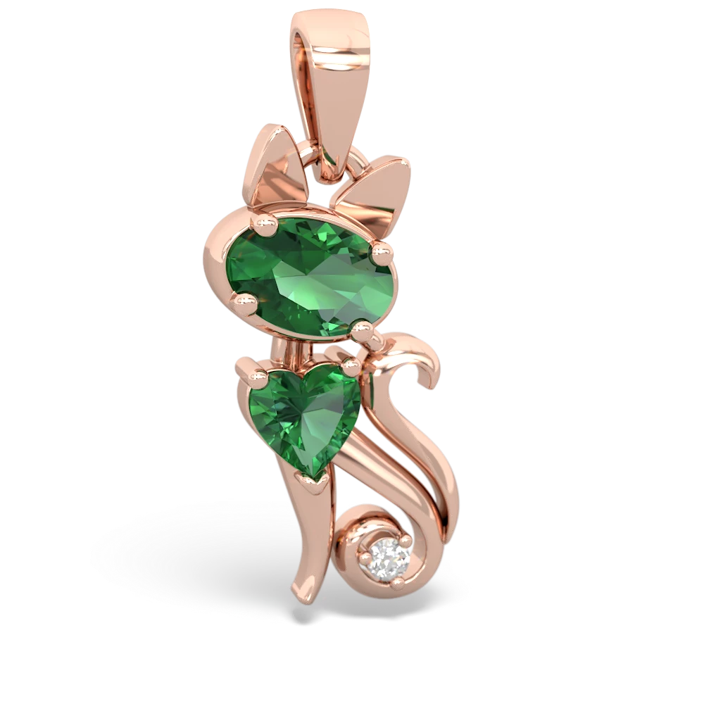 Lab Emerald Kitten 14K Rose Gold pendant P5780