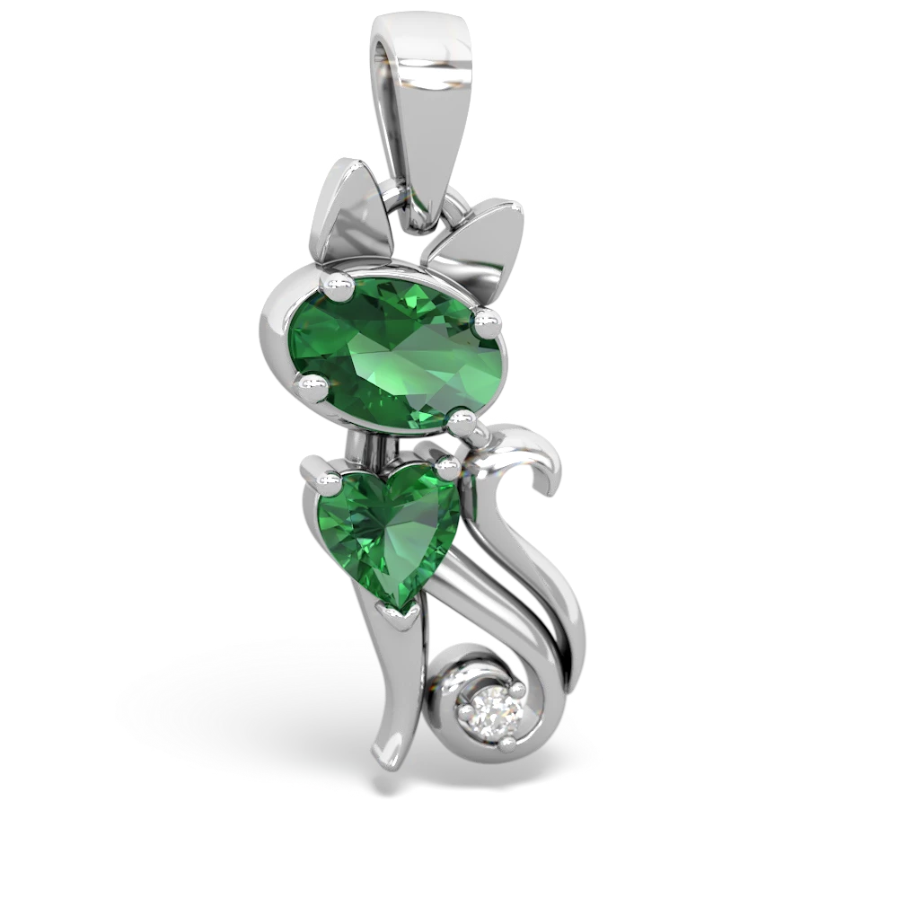 Lab Emerald Kitten 14K White Gold pendant P5780