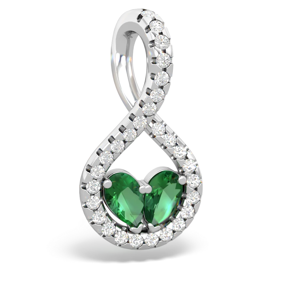 Lab Emerald Pave Twist 'One Heart' 14K White Gold pendant P5360