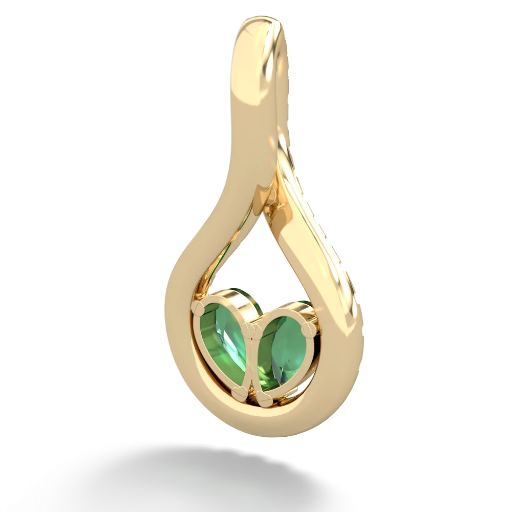 Lab Emerald Pave Twist 'One Heart' 14K Yellow Gold pendant P5360