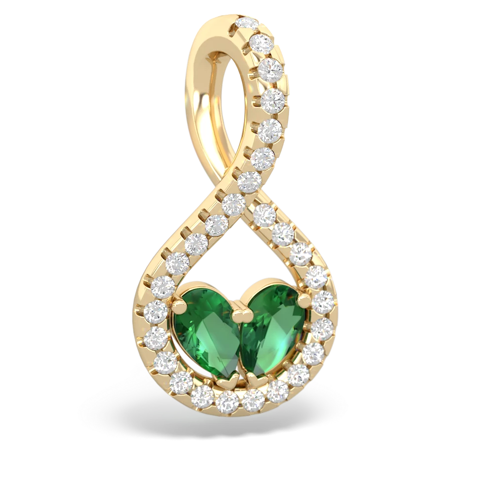 Lab Emerald Pave Twist 'One Heart' 14K Yellow Gold pendant P5360