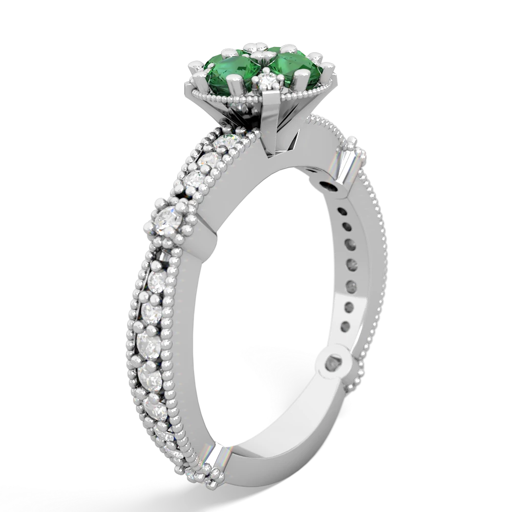 Lab Emerald Sparkling Tiara Cluster 14K White Gold ring R26293RD