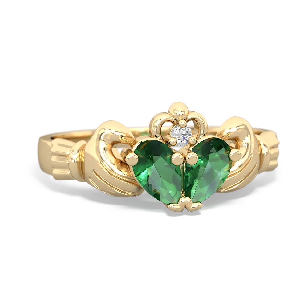 Lab Emerald 'Our Heart' Claddagh 14K Yellow Gold ring R2388