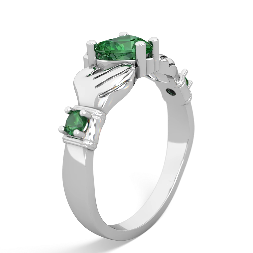 Lab Emerald Claddagh Keepsake 14K White Gold ring R5245