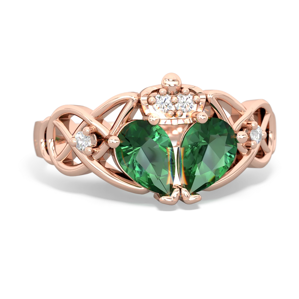 Lab Emerald 'One Heart' Celtic Knot Claddagh 14K Rose Gold ring R5322