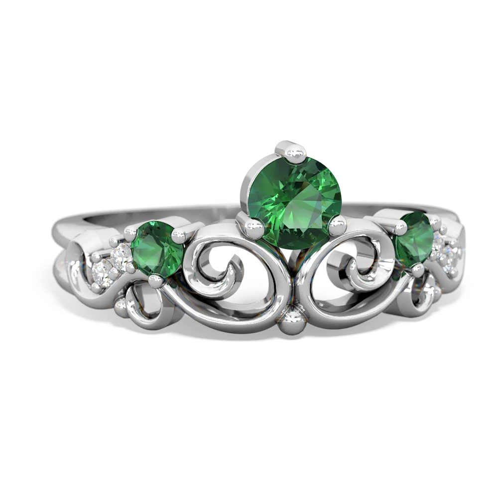 Lab Emerald Crown Keepsake 14K White Gold ring R5740