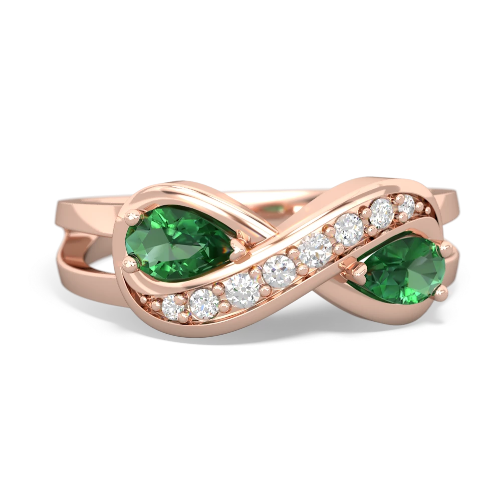 Lab Emerald Diamond Infinity 14K Rose Gold ring R5390