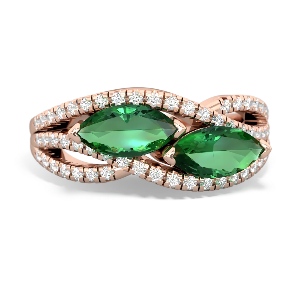 Lab Emerald Diamond Rivers 14K Rose Gold ring R3070