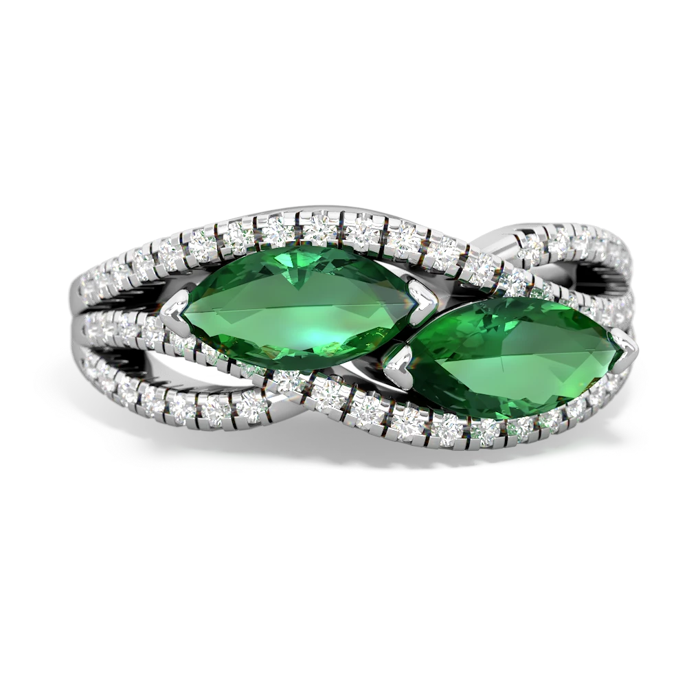 Lab Emerald Diamond Rivers 14K White Gold ring R3070