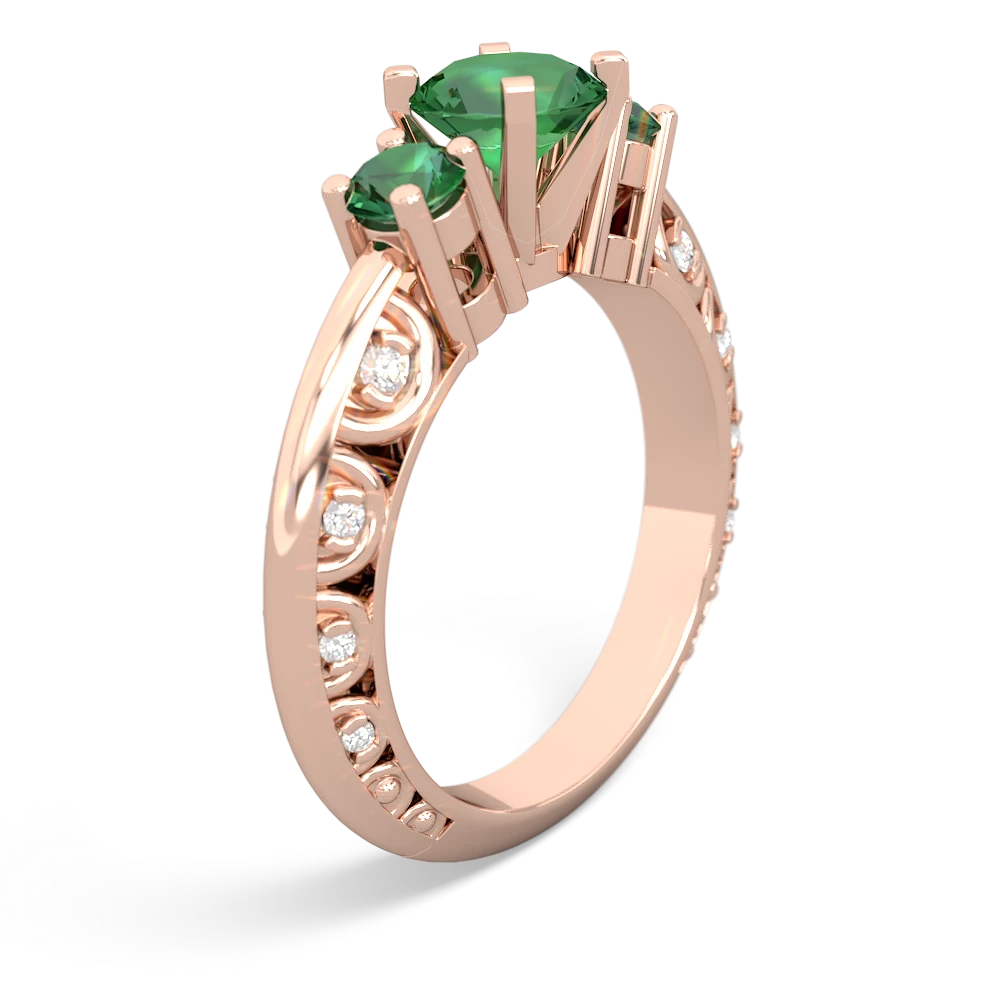 Lab Emerald Art Deco Eternal Embrace Engagement 14K Rose Gold ring C2003