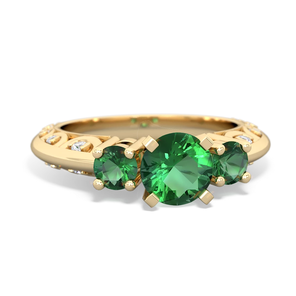 Lab Emerald Art Deco Eternal Embrace Engagement 14K Yellow Gold ring C2003