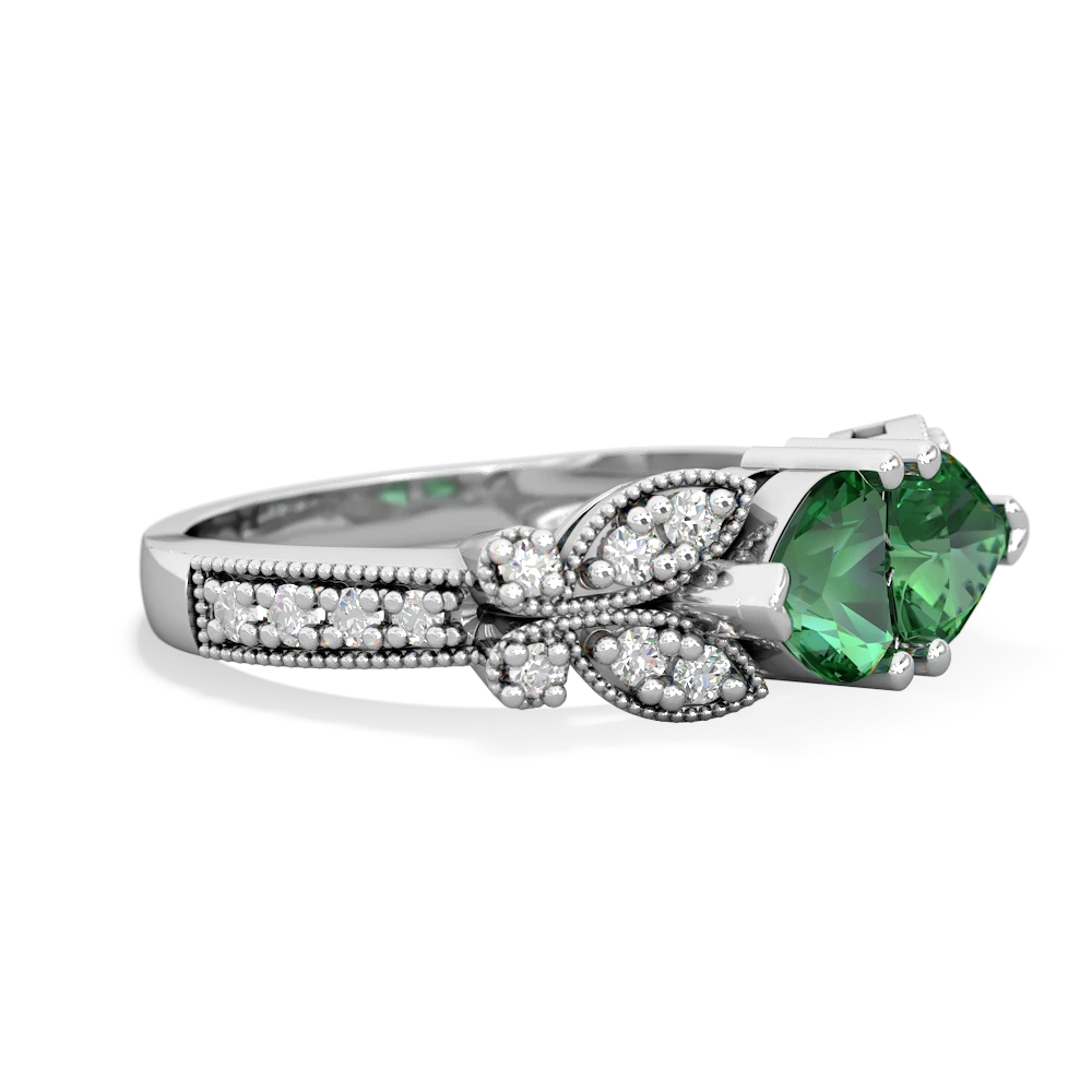 Lab Emerald Diamond Butterflies 14K White Gold ring R5601