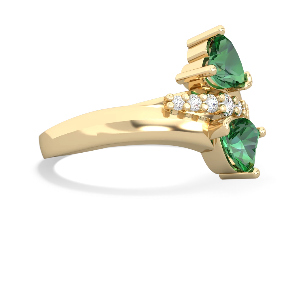 Lab Emerald Heart To Heart 14K Yellow Gold ring R2064