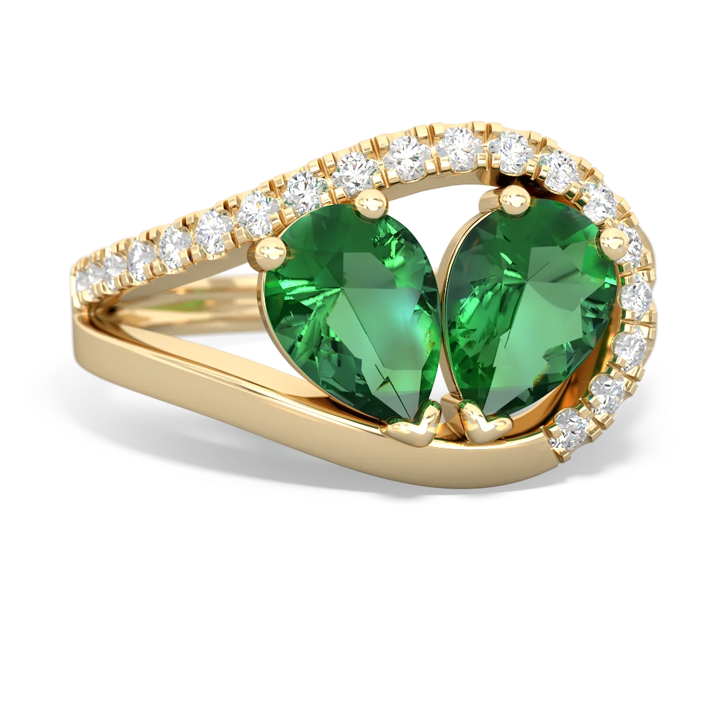 Lab Emerald Nestled Heart Keepsake 14K Yellow Gold ring R5650