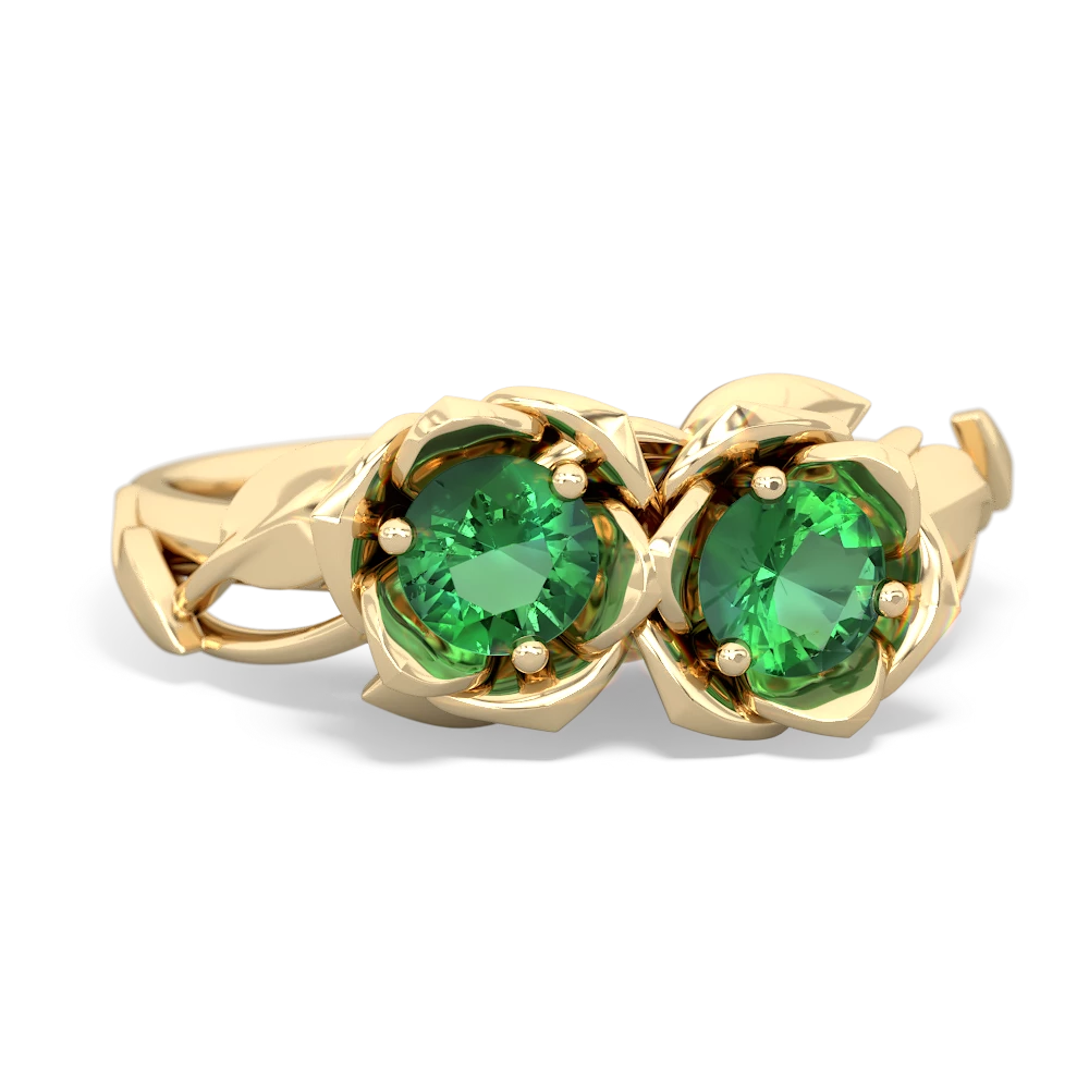 Lab Emerald Rose Garden 14K Yellow Gold ring R5510