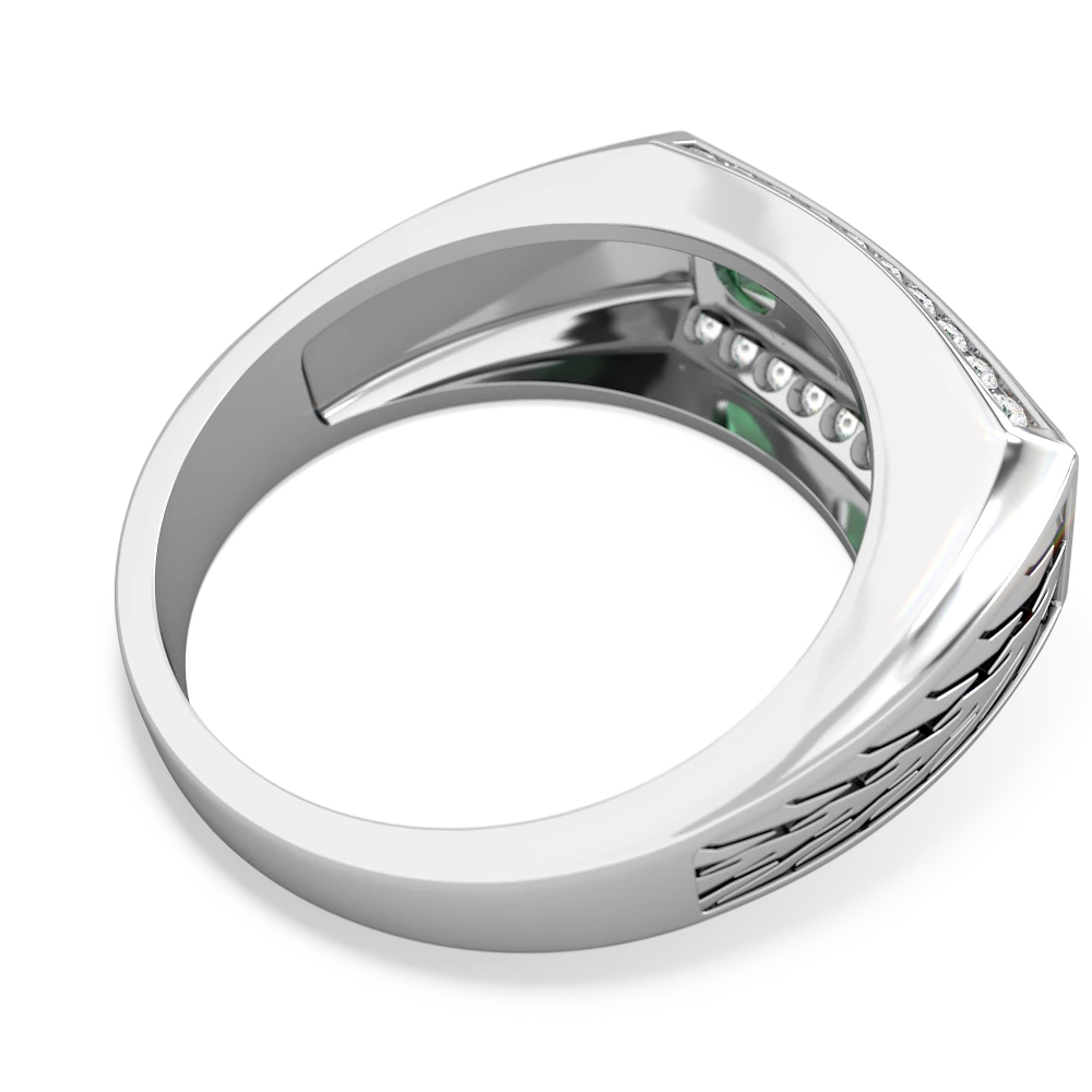 Jade Three Stone Tire Tread Men's 14K White Gold ring R0520