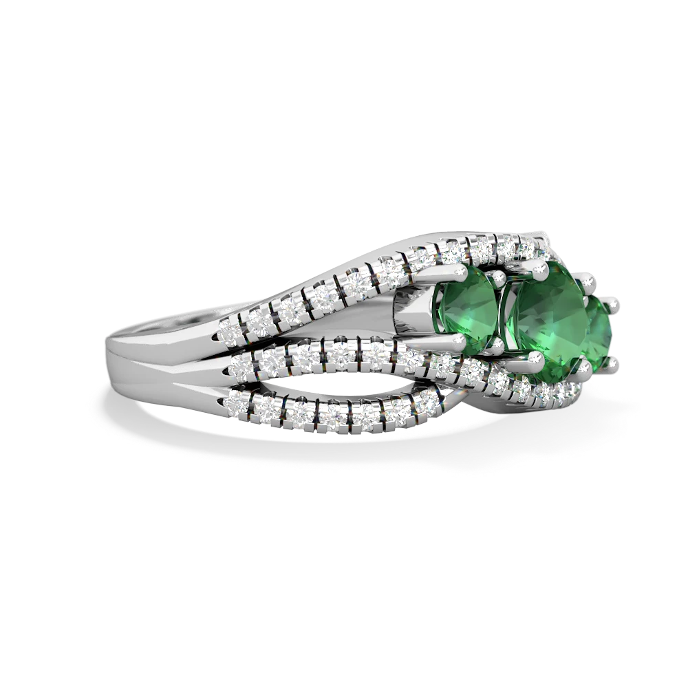 Lab Emerald Three Stone Aurora 14K White Gold ring R3080