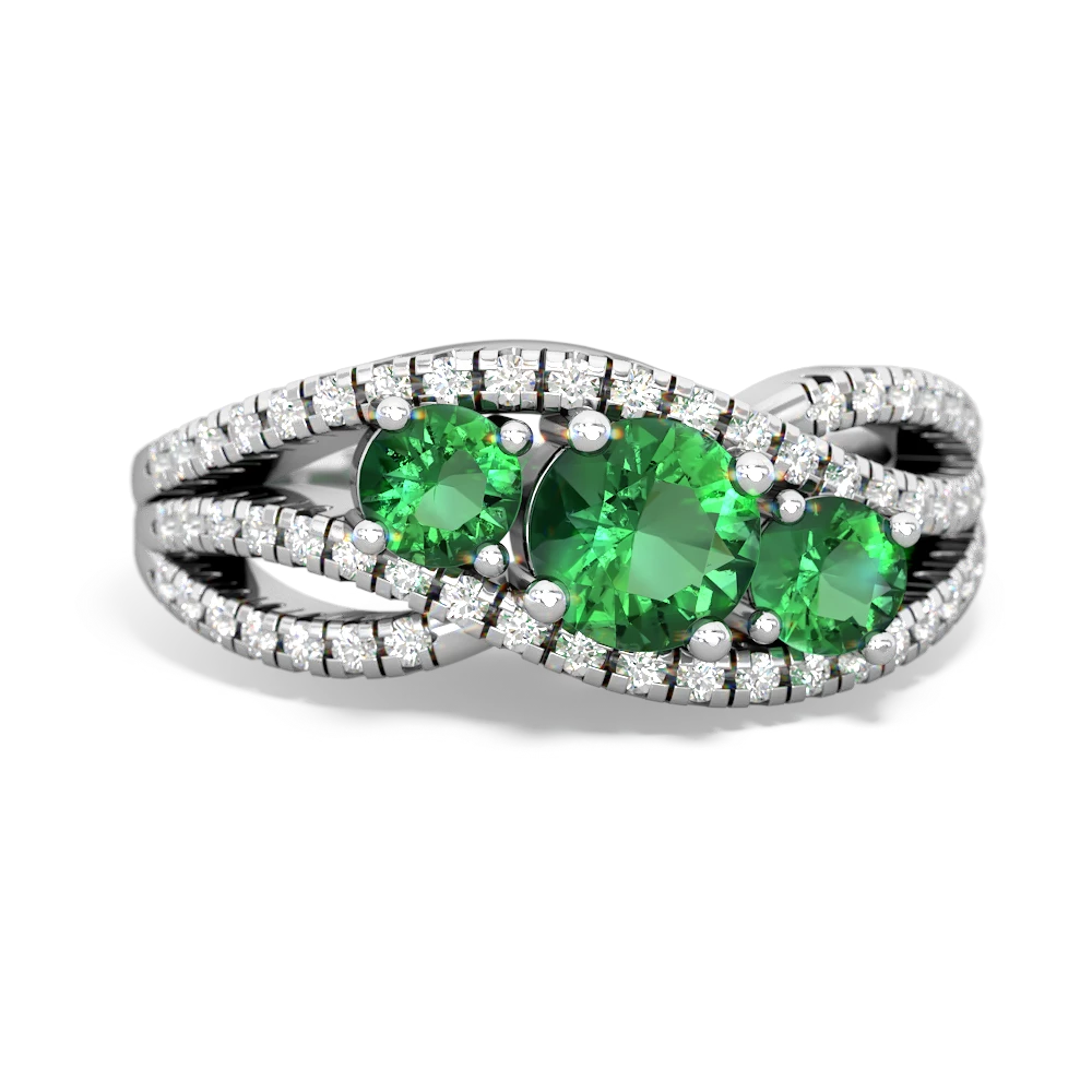 Emerald Three Stone Aurora 14K White Gold ring R3080