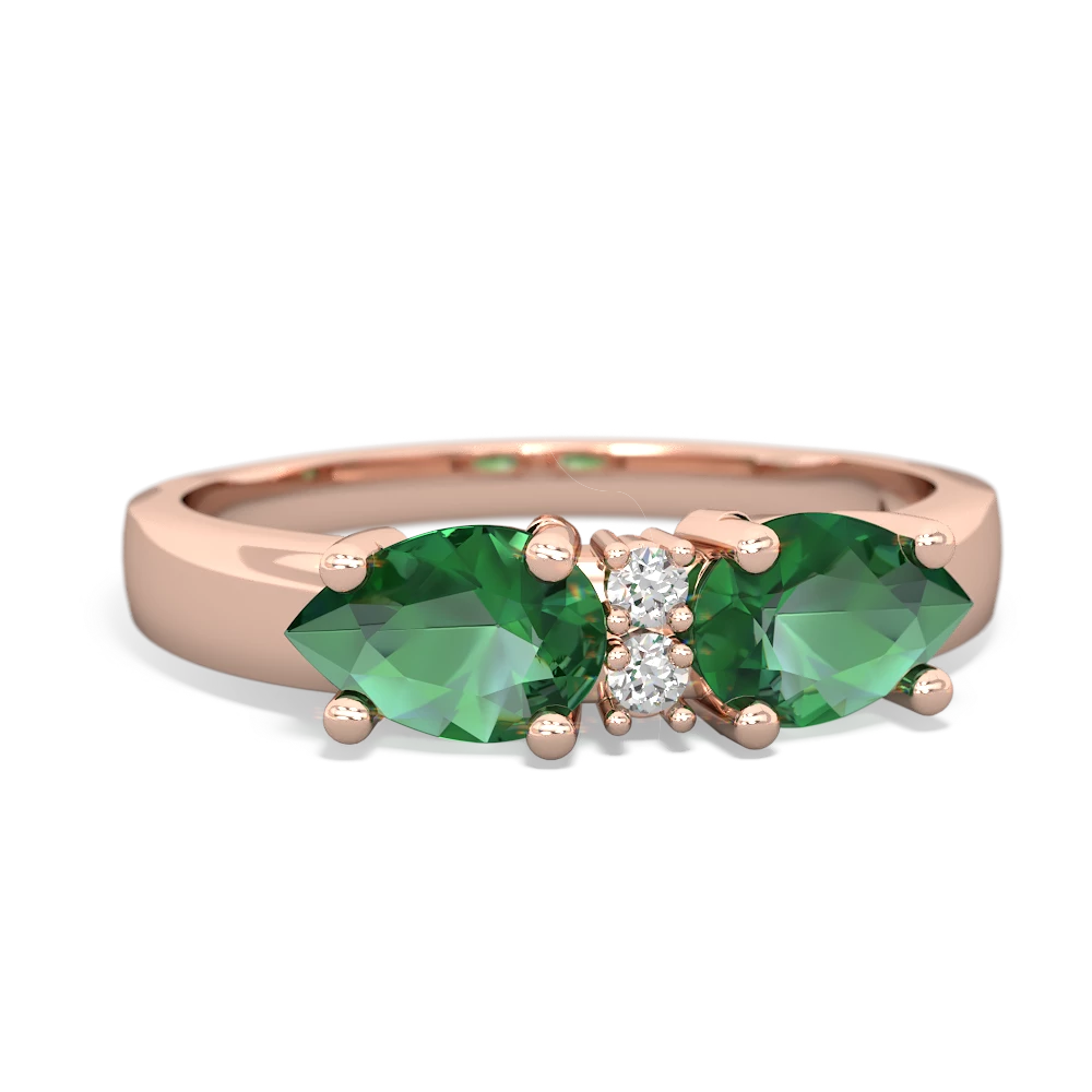 Lab Emerald Pear Bowtie 14K Rose Gold ring R0865