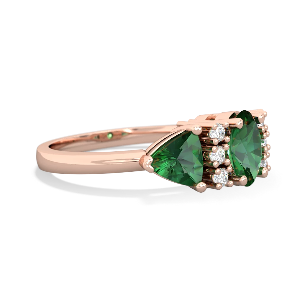 Lab Emerald Antique Style Three Stone 14K Rose Gold ring R2186