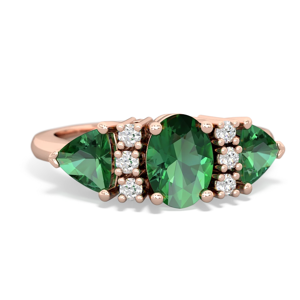 Lab Emerald Antique Style Three Stone 14K Rose Gold ring R2186