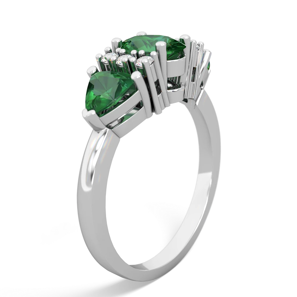 Emerald Antique Style Three Stone 14K White Gold ring R2186