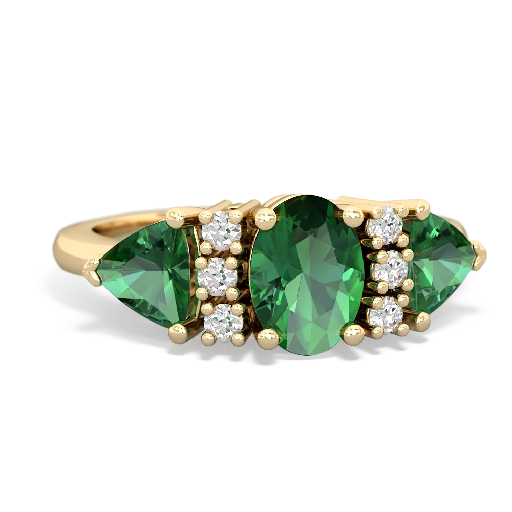 Lab Emerald Antique Style Three Stone 14K Yellow Gold ring R2186