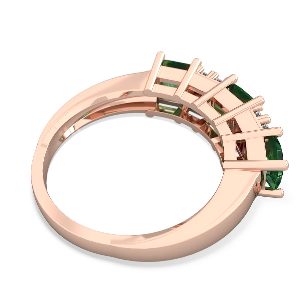 Lab Emerald Three Stone Diamond Cluster 14K Rose Gold ring R2592